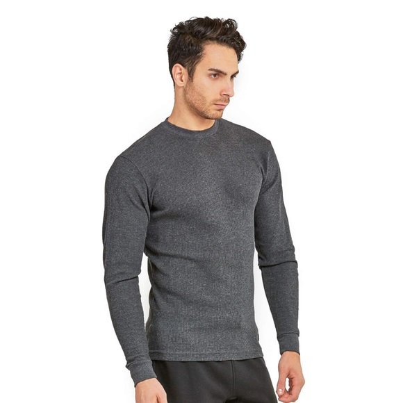 Men’s Blu Rock Gray Thermal Waffle Knit T-Shirt Top - Picture 3 of 16